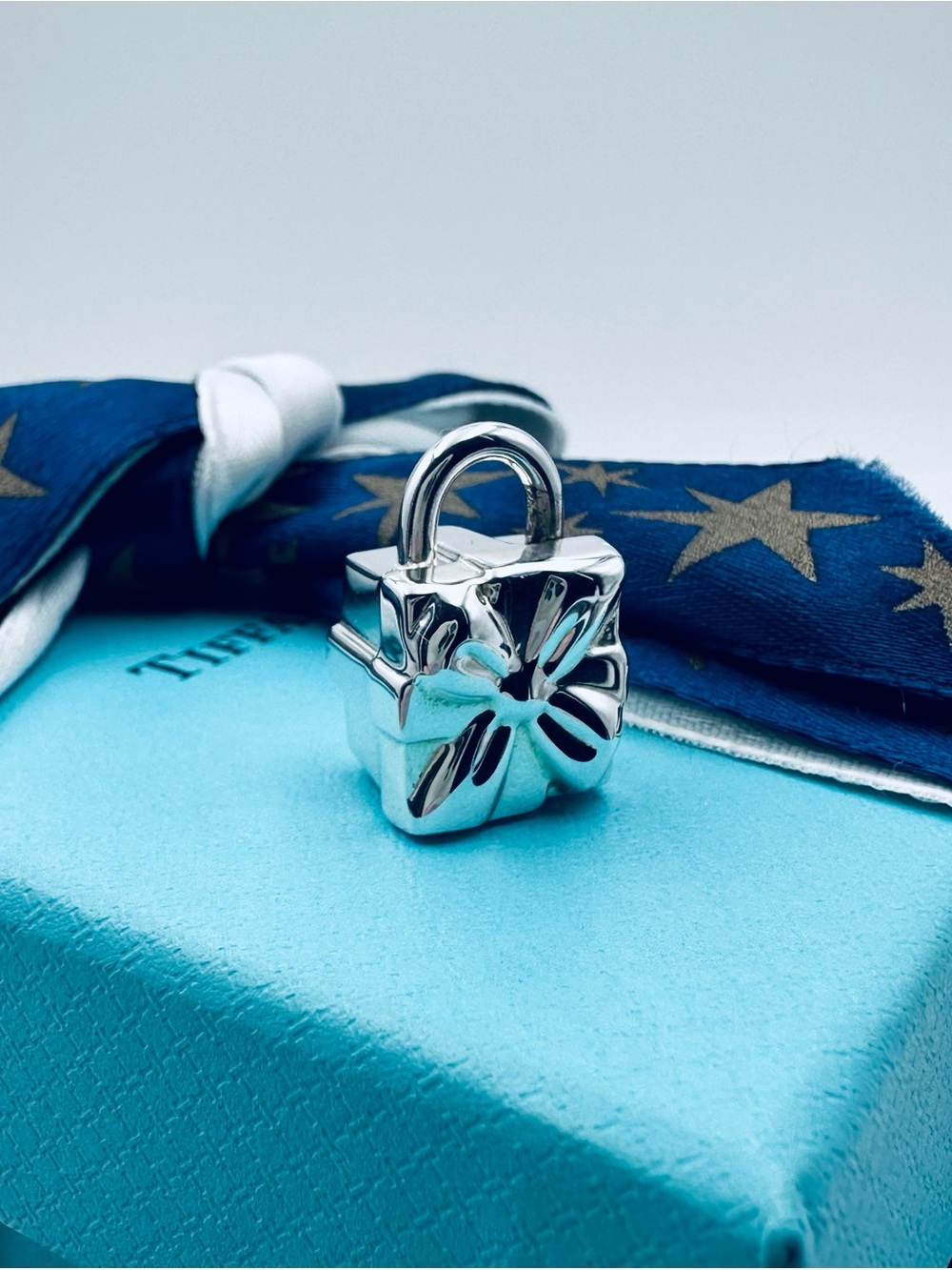 Tiffany & Co. Gift Box Present Padlock Lock Charm in Silver, Retired w Packaging